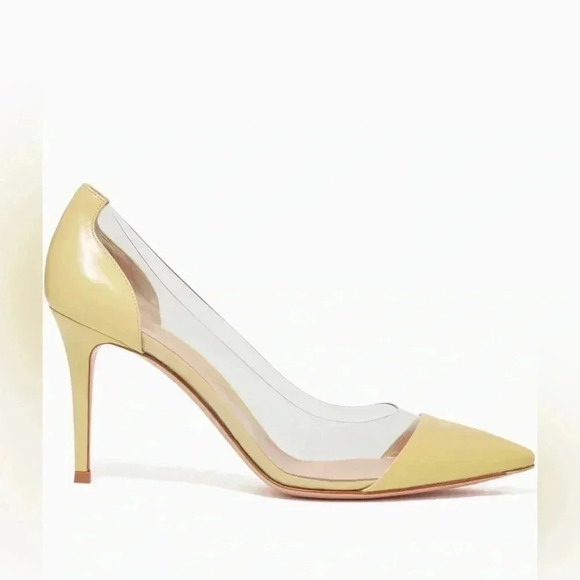 Gianvito Rossi Cream Patent Leather PVC Plexi 85 Pointed Toe Pumps - Picture 7 of 7